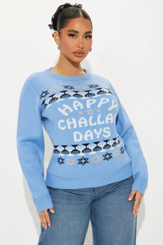 Happy Challah Days Hanukkah Sweater - Blue/combo sold by Fashion Nova