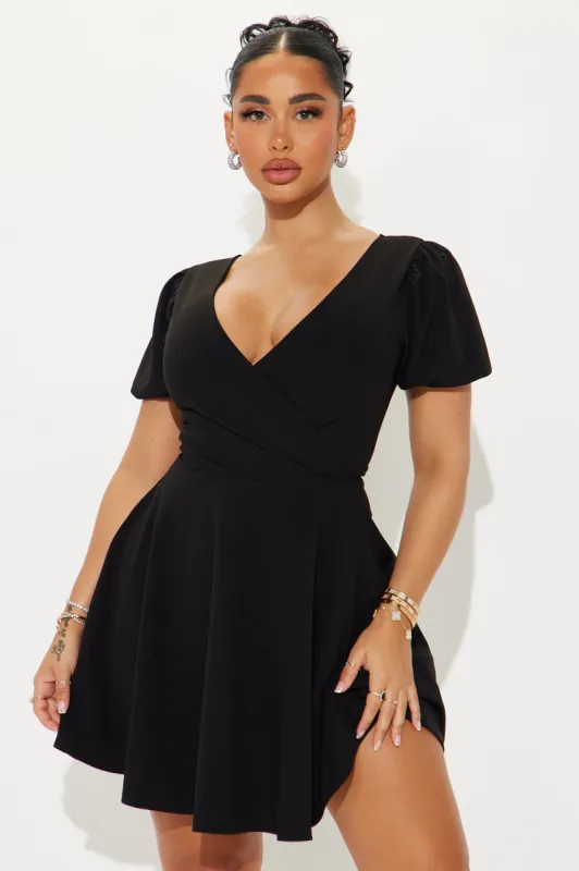 Good Intentions Mini Wrap Dress - Black sold by Fashion Nova