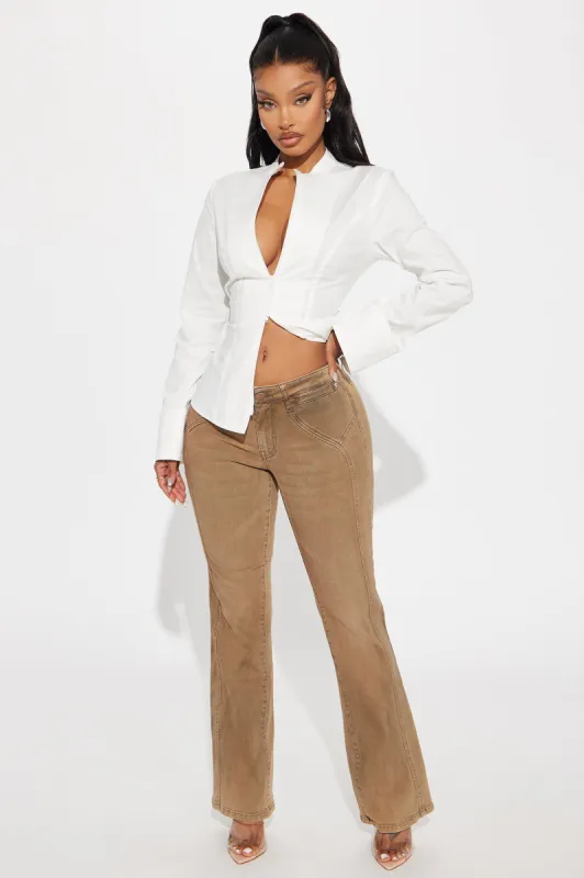 Catch My Feels Bootcut Pant - Brown sold by Fashion Nova