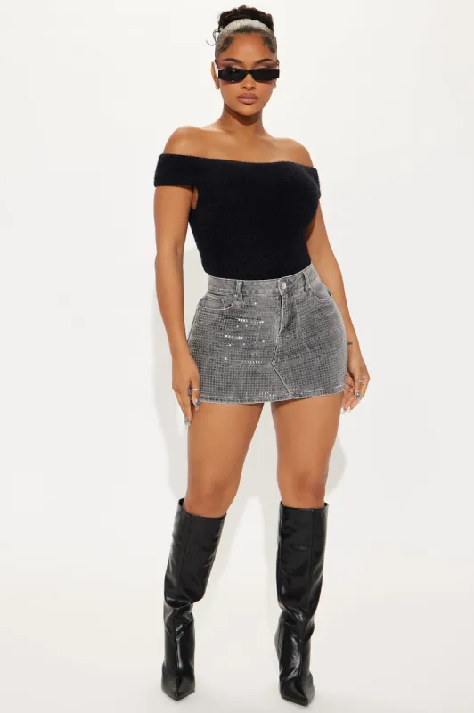 Transcend Sequin Denim Micro Mini Skirt - Grey sold by Fashion Nova