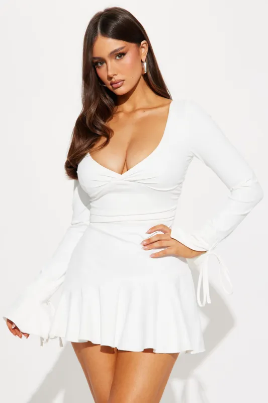 So Perfect Sculpt Ruffle Mini Dress - White sold by Fashion Nova
