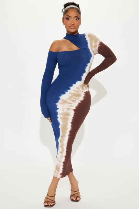 Splash of Tie Dye Midi Dress - Navy/combo sold by Fashion Nova