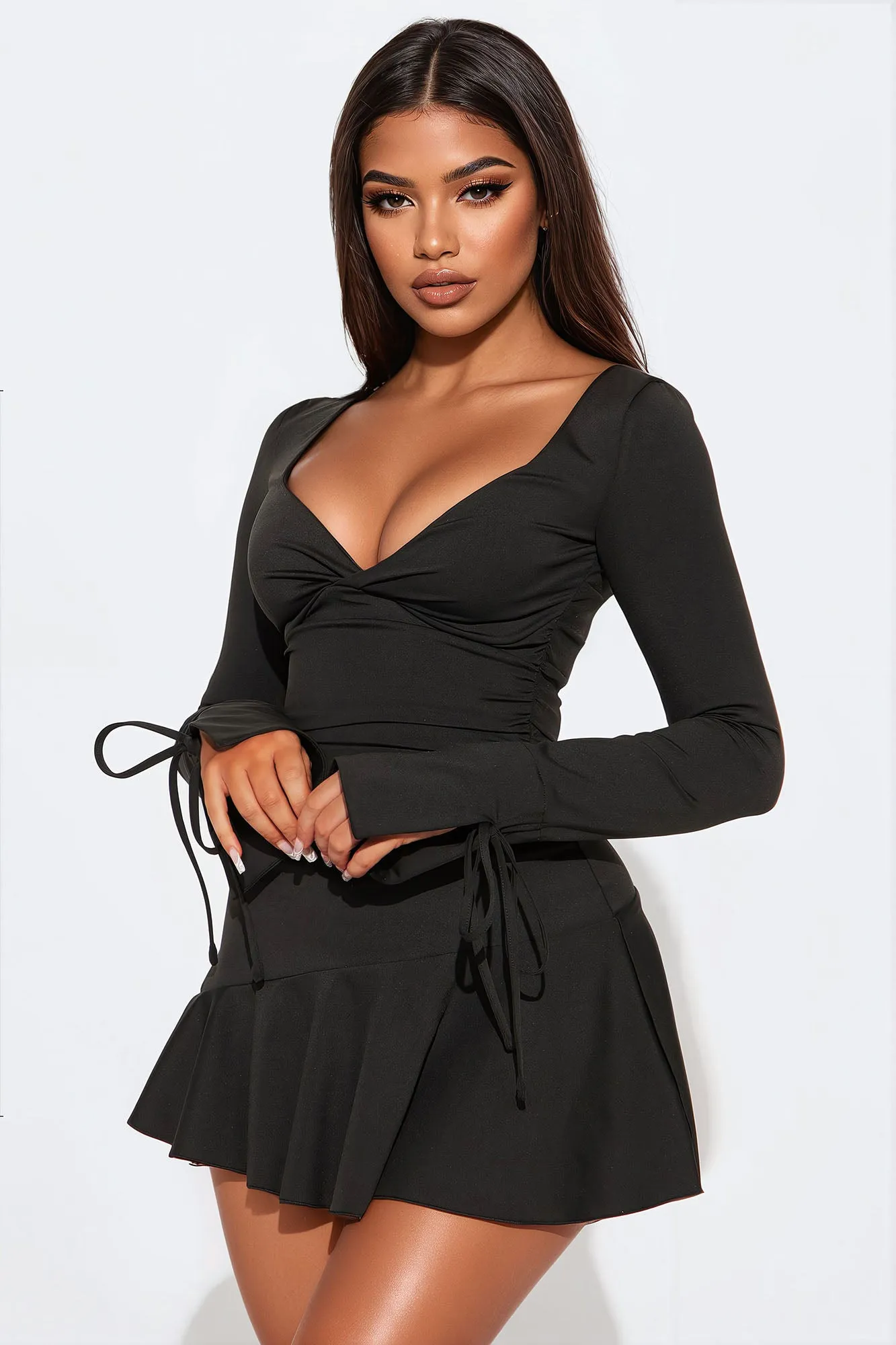 So Perfect Sculpt Ruffle Mini Dress - Black sold by Fashion Nova product image thumbnail 2