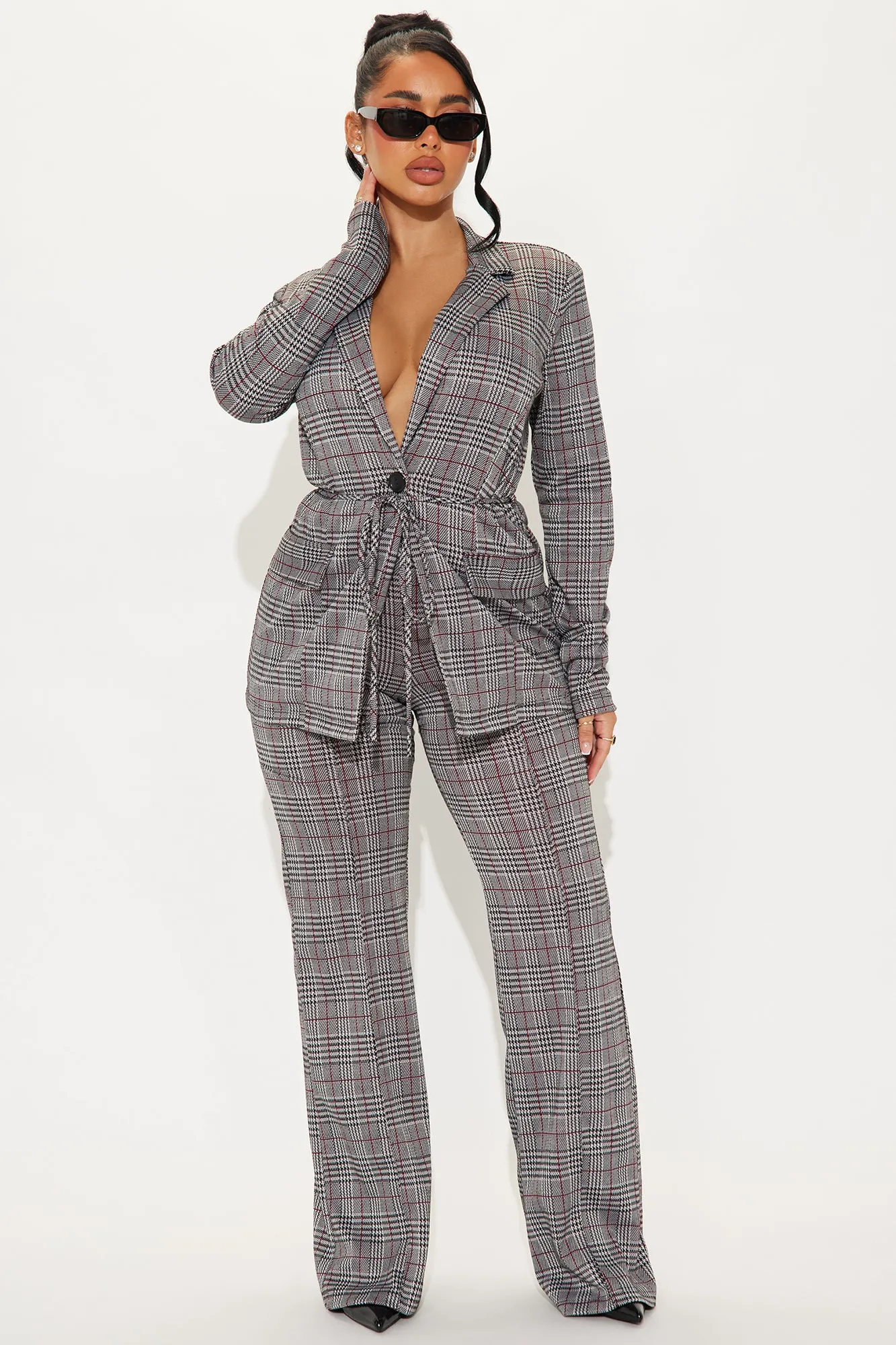 Pleading Guilty Blazer Pant Set - Grey/combo sold by Fashion Nova