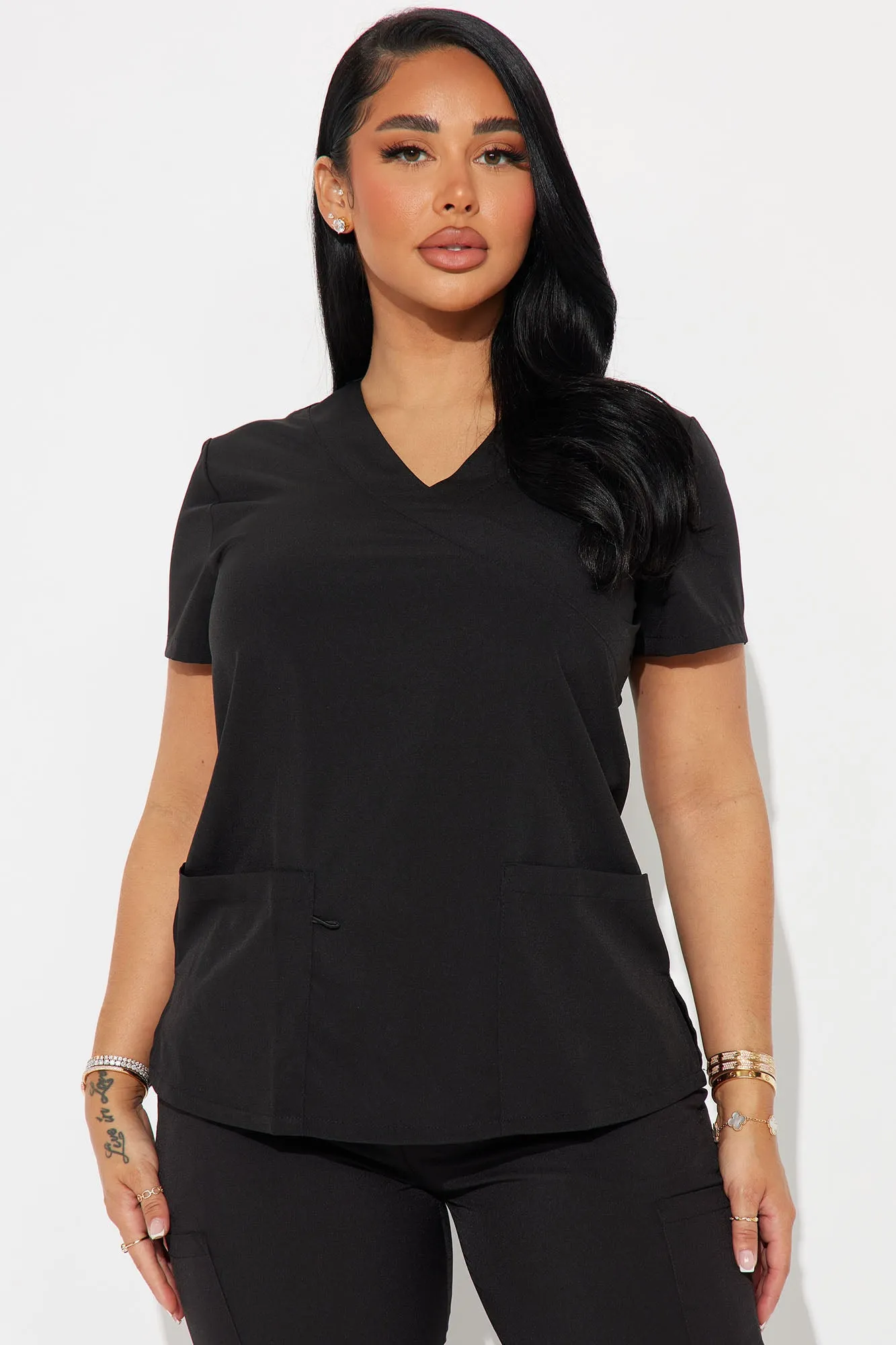 Checking Vitals 4FLEX Uniform Scrub Top - Black sold by Fashion Nova