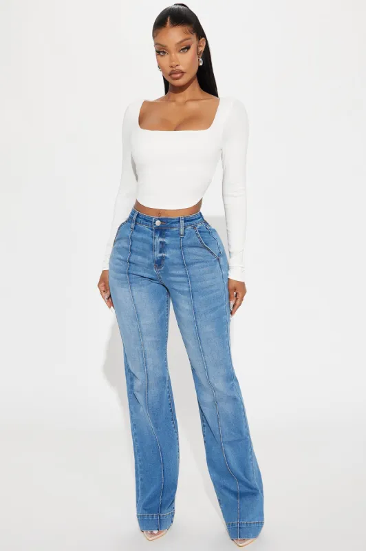 About Business Stretch Flare Trouser Jeans - Medium Wash sold by Fashion Nova