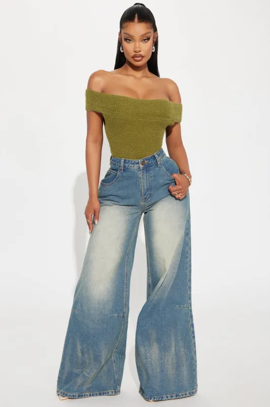 Tashia Tinted Baggy Flare Jeans - Medium Wash sold by Fashion Nova