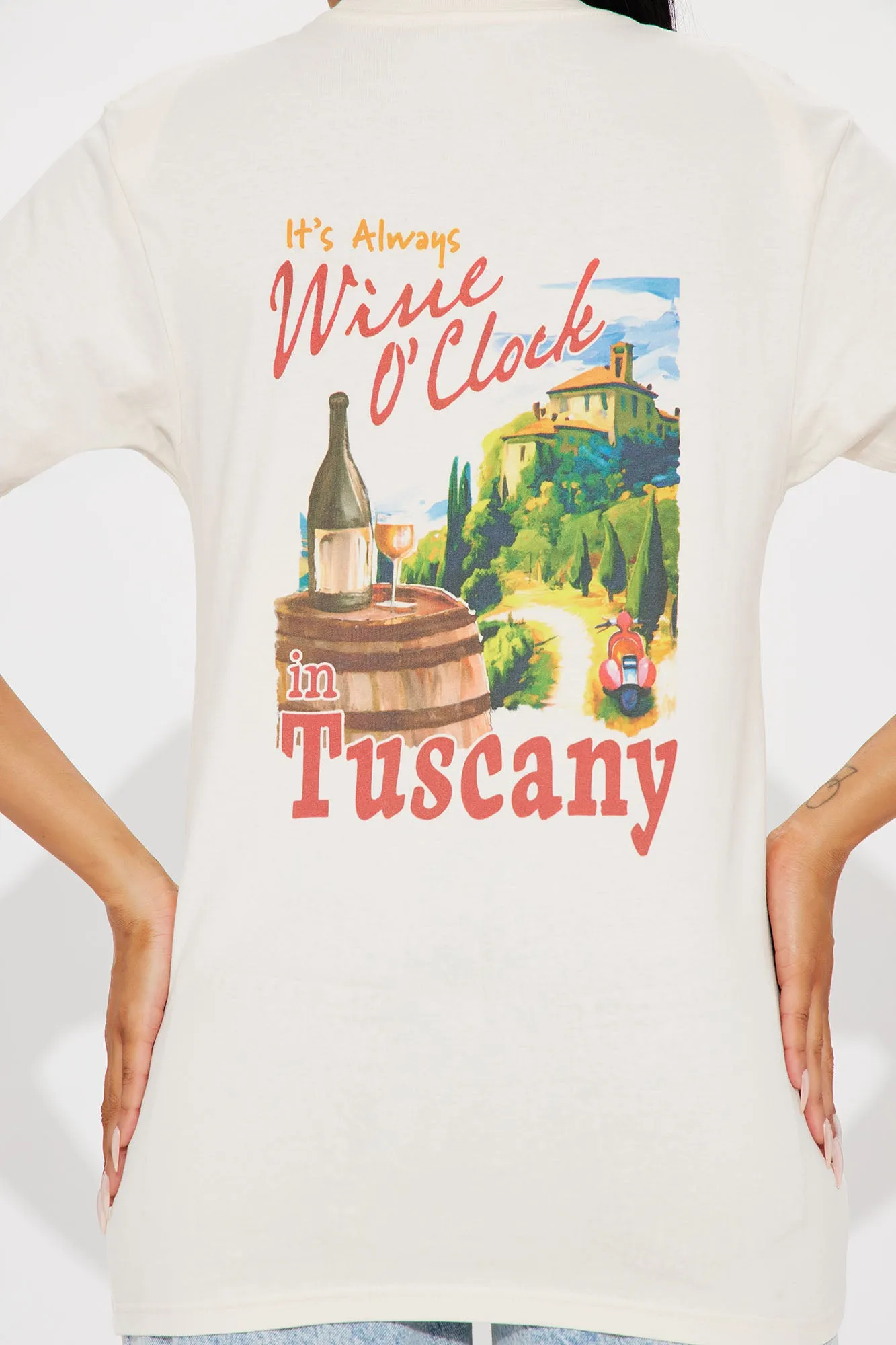 Always Wine O' Clock In Tuscany Tee - Off White sold by Fashion Nova product image thumbnail 4