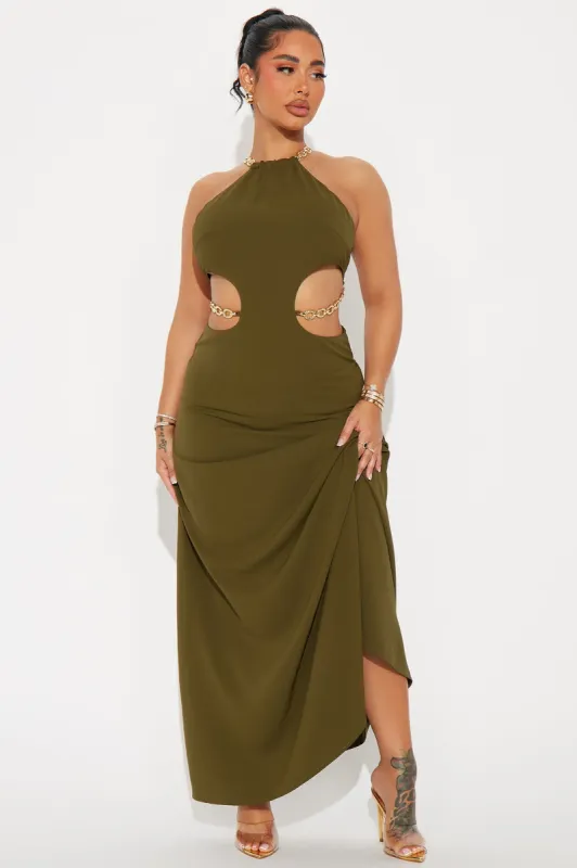 Izzy Halter Maxi Dress - Olive sold by Fashion Nova