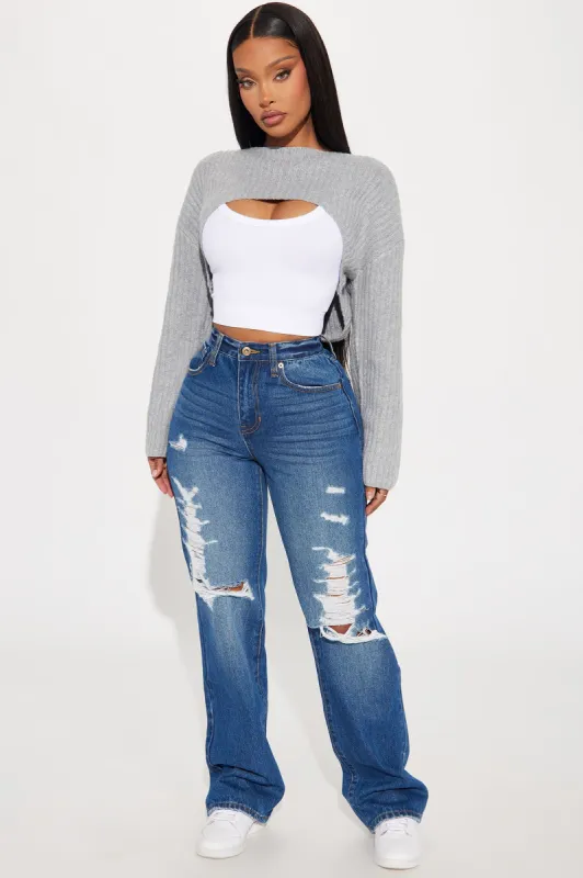 Up And Coming Ripped Straight Leg Jeans - Medium Wash sold by Fashion Nova