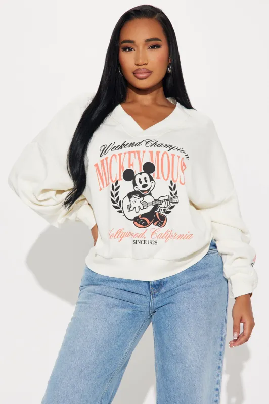 Mickey Mouse Weekend Champions Sweatshirt - Cream sold by Fashion Nova