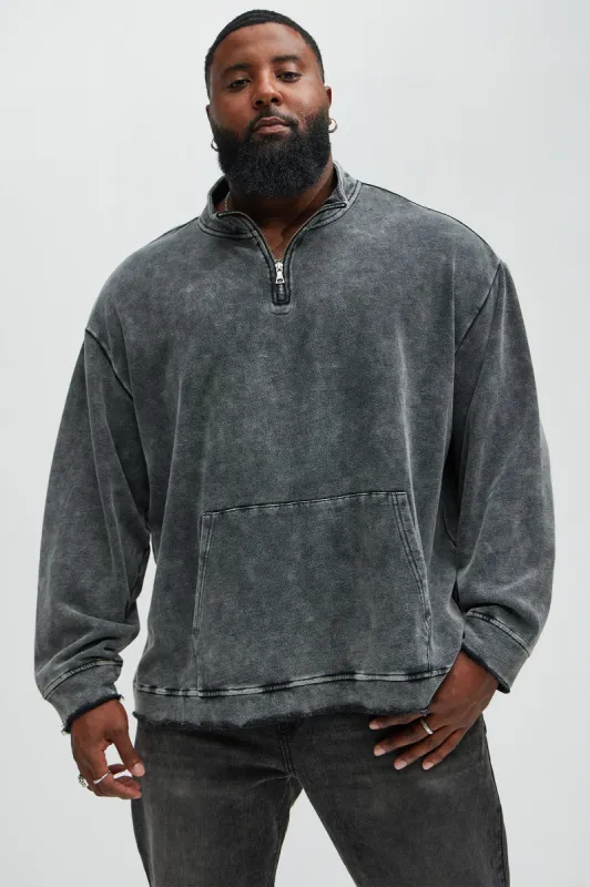 Tyson Acid Wash Quarter Zip Sweatershirt - Black Wash sold by Fashion Nova