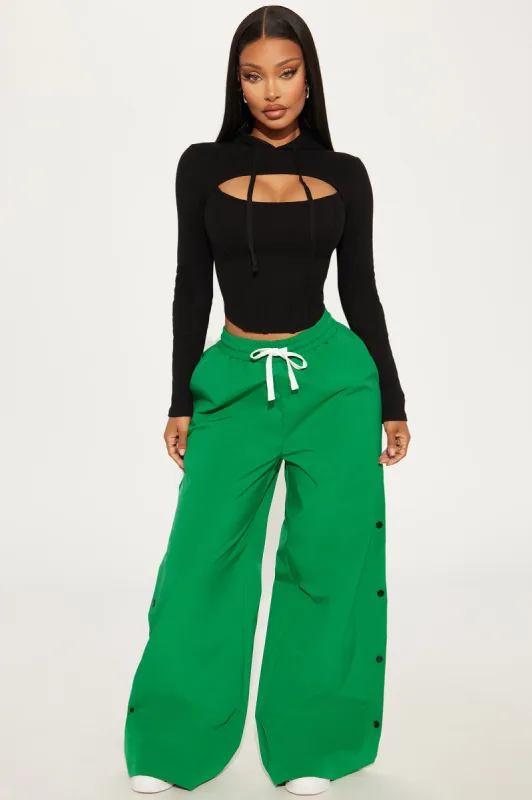 Jennie Snap Button Track Pant - Green/combo sold by Fashion Nova