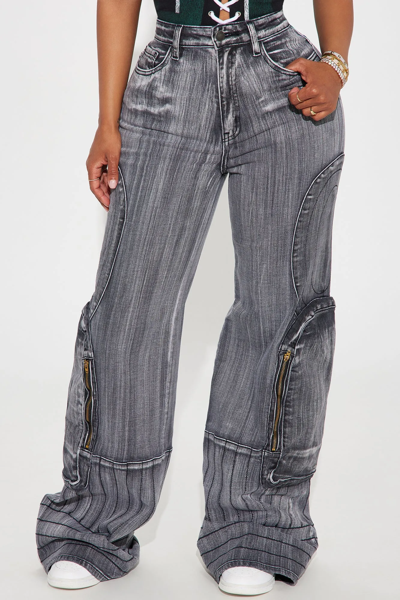 Had To Pop Out Stretch Cargo Jeans - Grey sold by Fashion Nova product image thumbnail 2