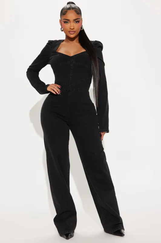 Sabrina Denim Jumpsuit - Black sold by Fashion Nova