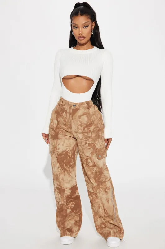 Destruction Mode Cargo Wide Leg Pant - Brown/combo sold by Fashion Nova