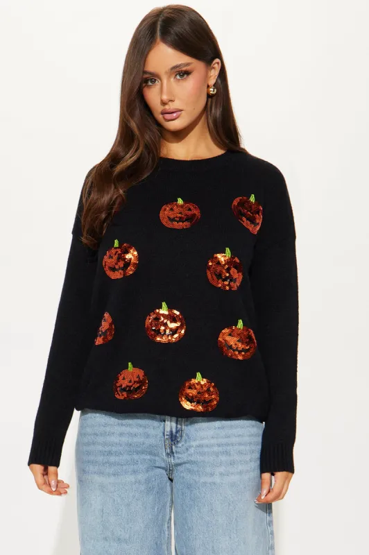 Pumpkin Queen Sequin Sweater - Black/combo sold by Fashion Nova