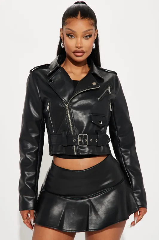 Biker Babe Faux Leather Skort Set - Black sold by Fashion Nova
