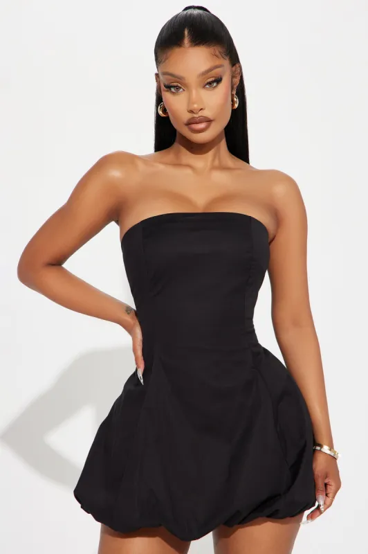 Pretty Tempting Poplin Bubble Mini Dress - Black sold by Fashion Nova