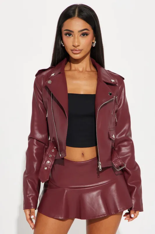Biker Babe Faux Leather Skort Set - Wine sold by Fashion Nova