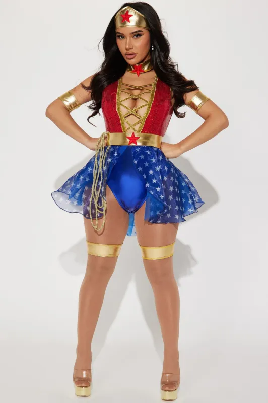 Wonder Babe 6 Piece Costume Set - Red/combo sold by Fashion Nova