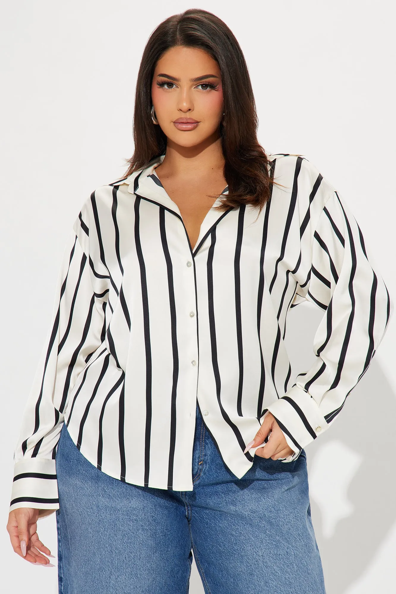 Bayside Satin Shirt - White/Black sold by Fashion Nova product image thumbnail 4