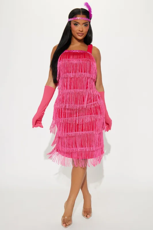 Flapper Fringe Damsel 3 Piece Costume Set - Pink sold by Fashion Nova