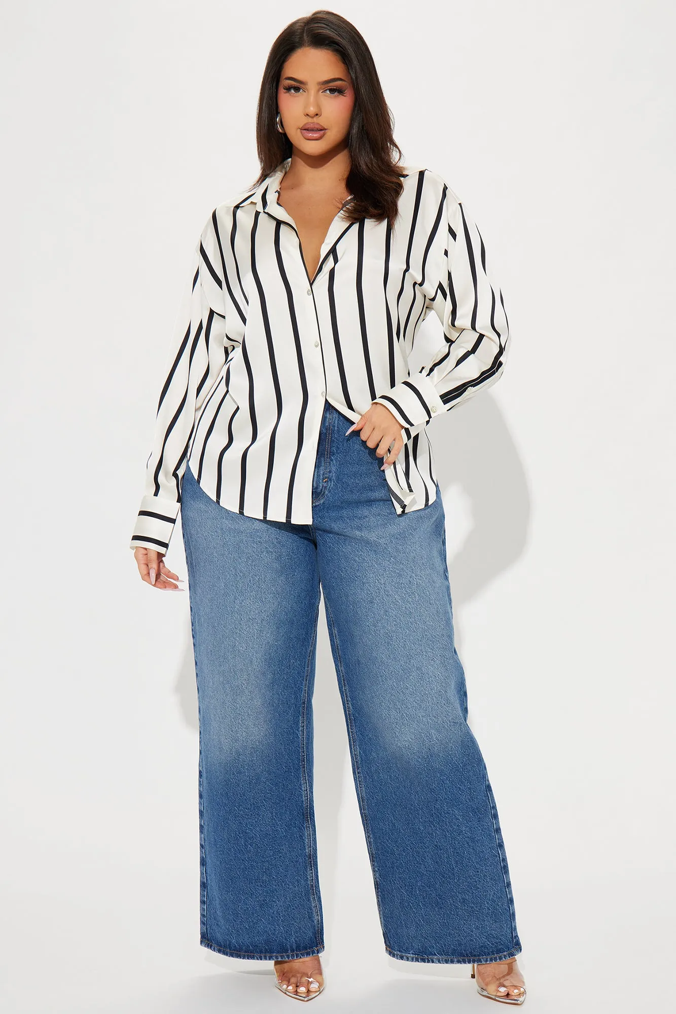 Bayside Satin Shirt - White/Black sold by Fashion Nova product image thumbnail 5