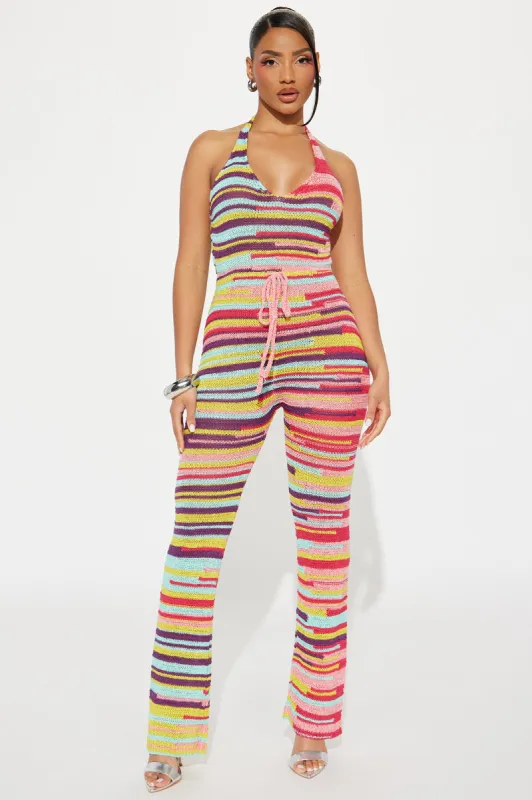 Chasing Summer Crochet Jumpsuit - Pink/combo sold by Fashion Nova