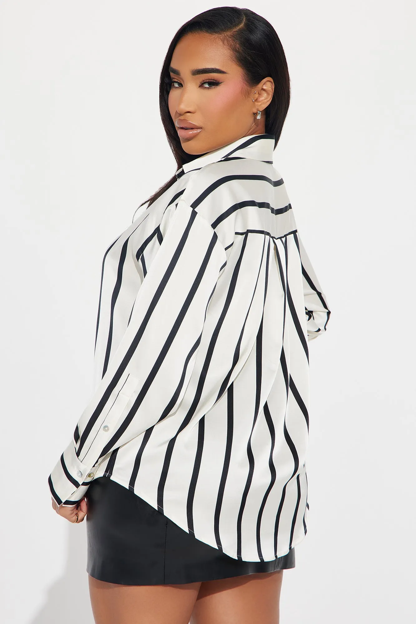 Bayside Satin Shirt - White/Black sold by Fashion Nova product image thumbnail 3