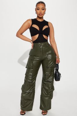 City Is Mine Faux Leather Cargo Pant - Olive sold by Fashion Nova