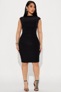 Candice Double Lined Ruched Midi Dress - Black sold by Fashion Nova