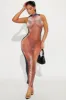 Your Favorite Tattoo Mesh Maxi Dress - Brown/combo sold by Fashion Nova