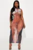 Your Favorite Tattoo Mesh Maxi Dress - Brown/combo sold by Fashion Nova
