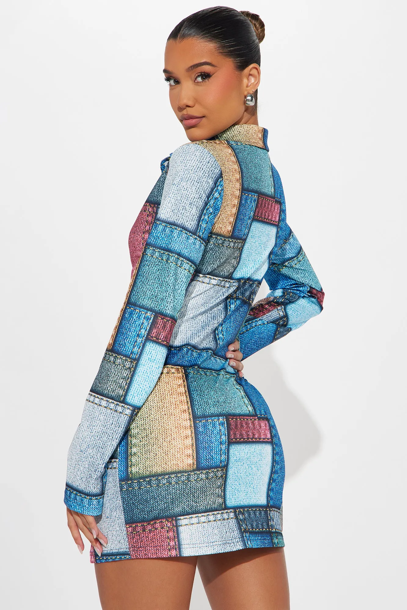 All Patched Up Mini Shirt Dress - Blue/combo sold by Fashion Nova product image thumbnail 3