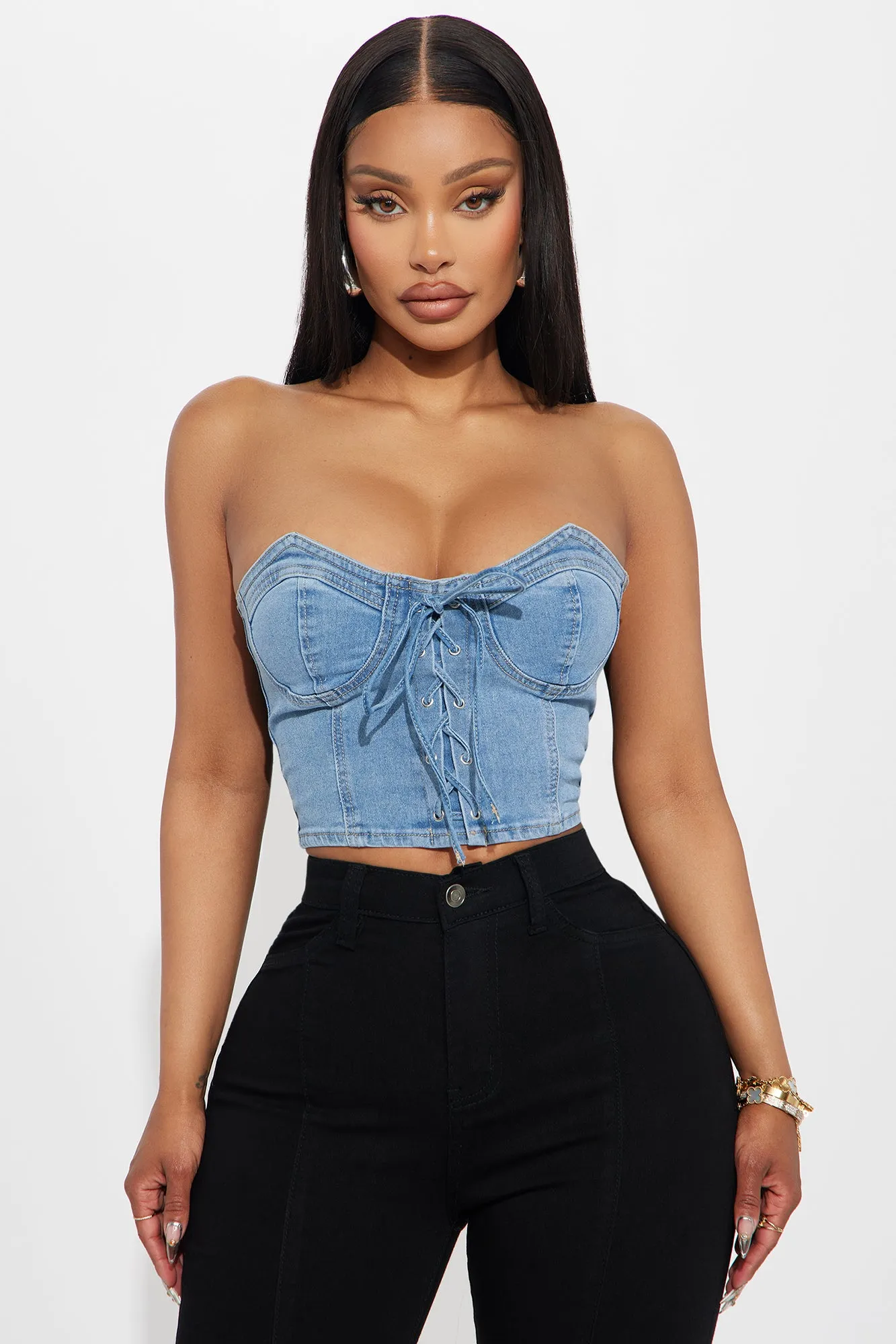 Lucky You Denim Top - Light Wash sold by Fashion Nova