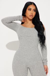 Clarisse Ribbed Jumpsuit - Heather Grey sold by Fashion Nova