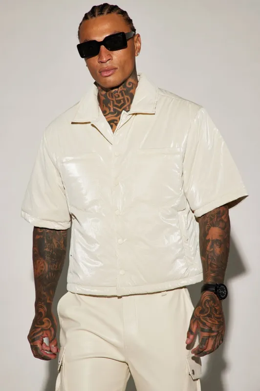 Aston Shine Nylon Puffer Cropped Shacket - Off White made by Fashion Nova