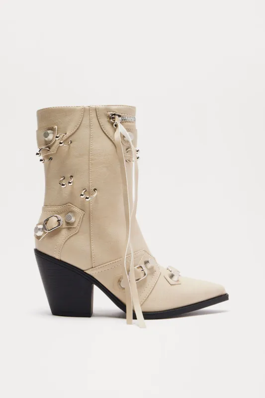 Ridley Hardware Booties - Nude sold by Fashion Nova