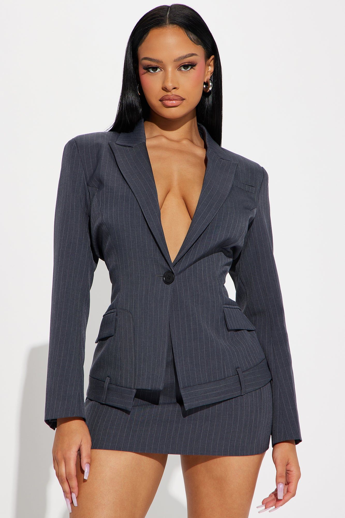 Nessa Blazer Skirt Set - Grey sold by Fashion Nova product image thumbnail 2