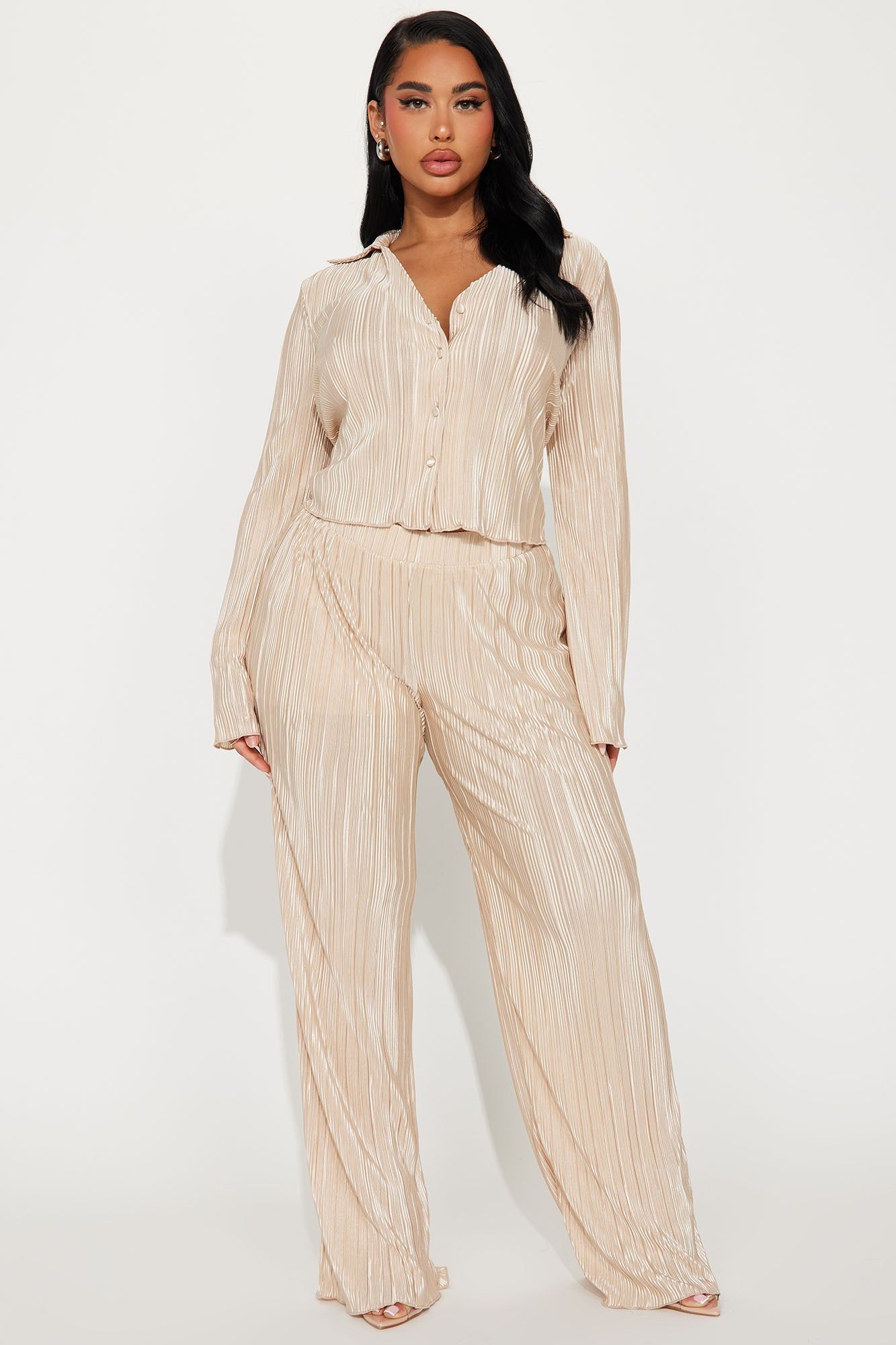 Simply Yours Plisse Pant Set - Champagne sold by Fashion Nova