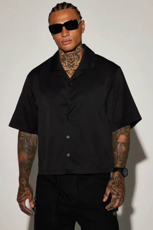 Milano Cropped Button Up Shirt - Black sold by Fashion Nova