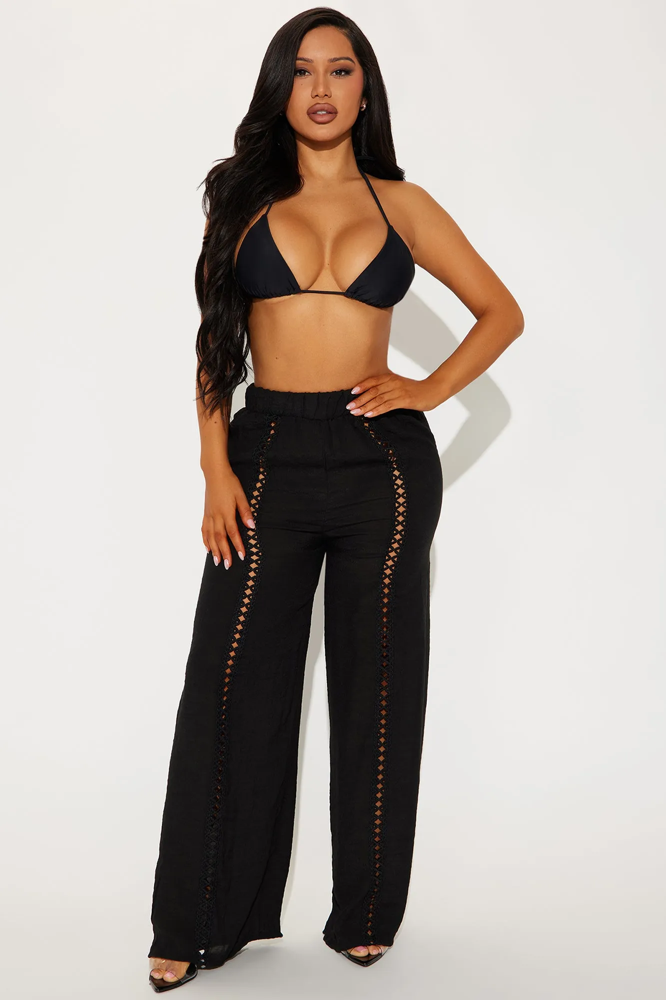 Grecian Sea Breeze Cover Up Pants - Black sold by Fashion Nova