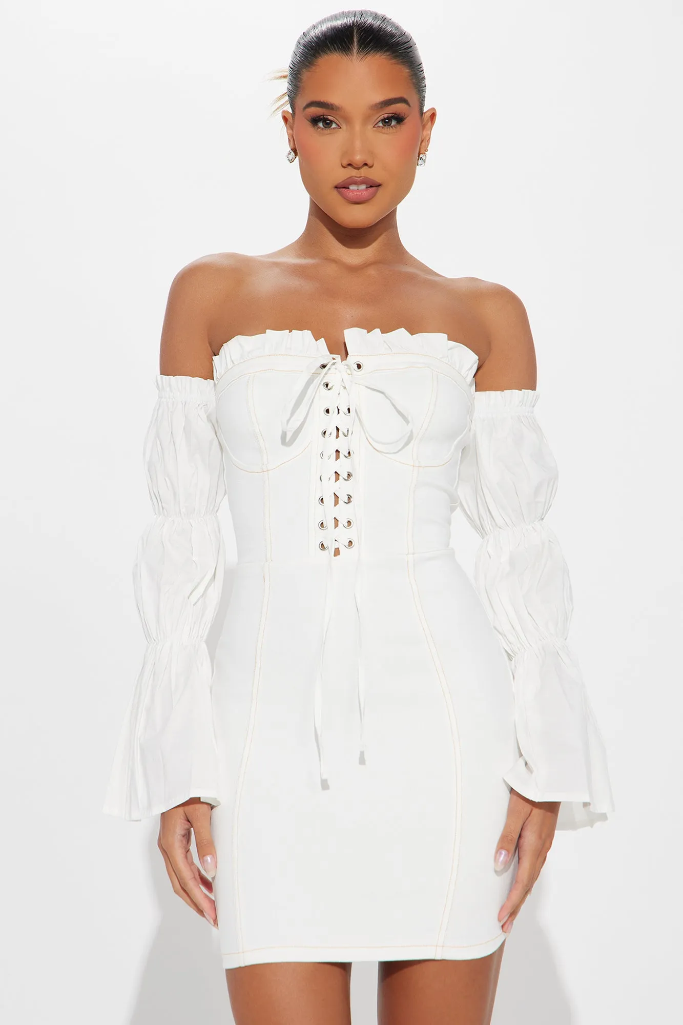 Lace-Up Lovestruck Denim Mini Dress - White sold by Fashion Nova product image thumbnail 2