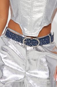 Rhinestone Denim Belt - Dark Wash sold by Fashion Nova