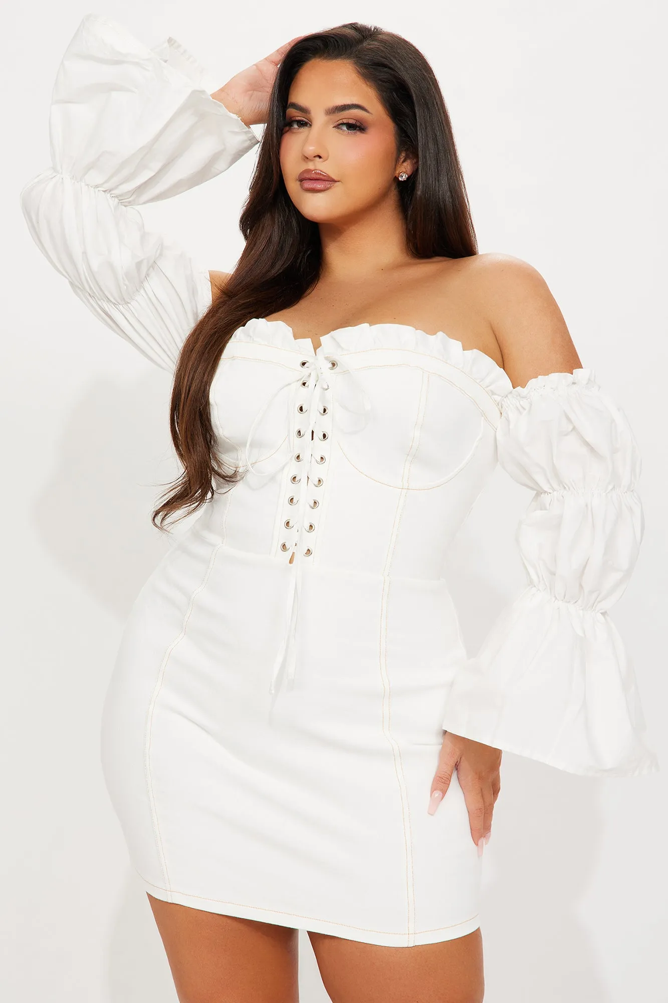 Lace-Up Lovestruck Denim Mini Dress - White sold by Fashion Nova product image thumbnail 5