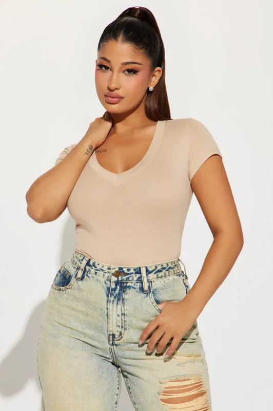Ashley V-Neck Top - Sand sold by Fashion Nova