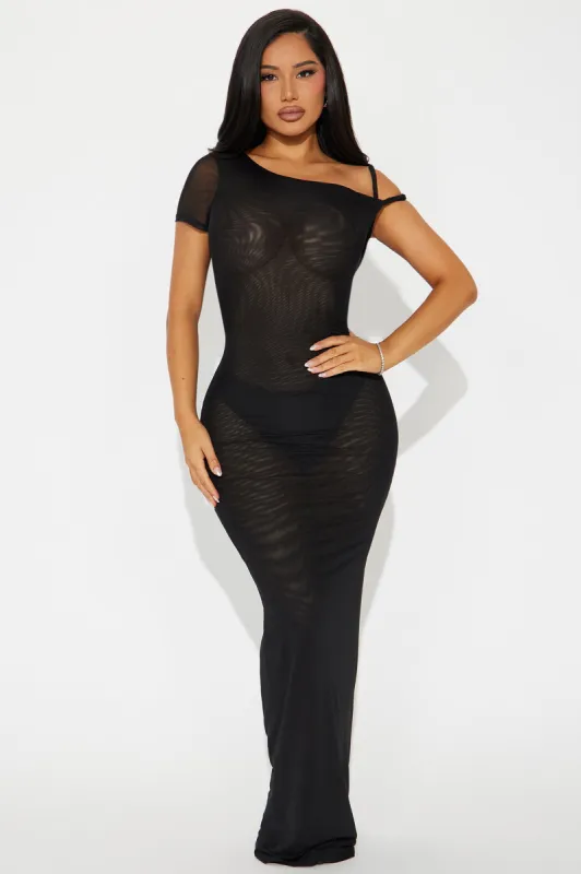 Kaylee Twist Straps Mesh Coverup Maxi Dress - Black sold by Fashion Nova