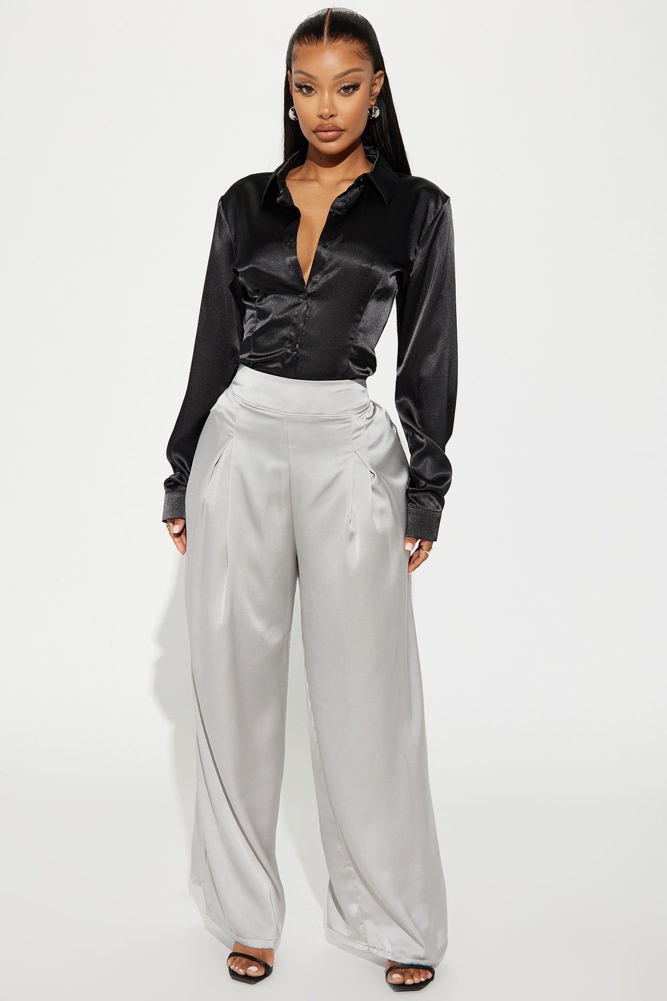 Love A Little Satin Trouser - Silver sold by Fashion Nova