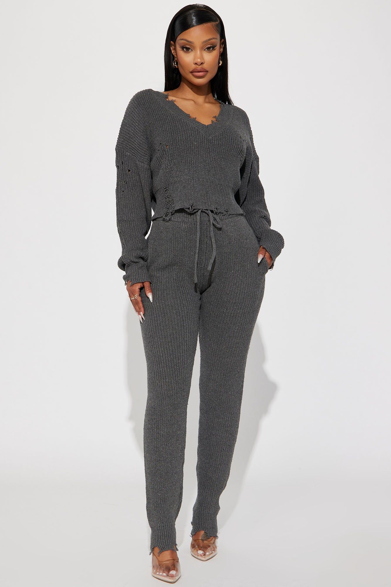 Being Myself Sweater Pant Set - Charcoal sold by Fashion Nova